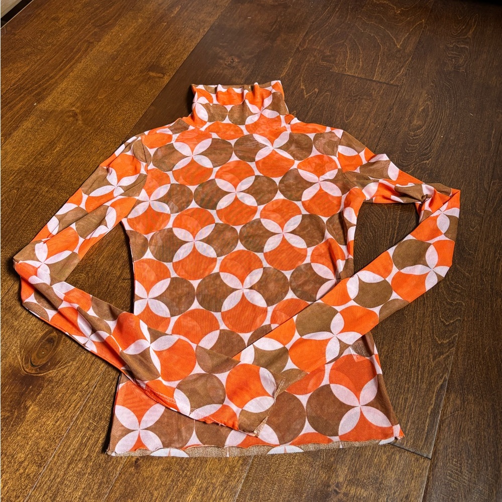 60s Orange and Brown Women's Mesh Top